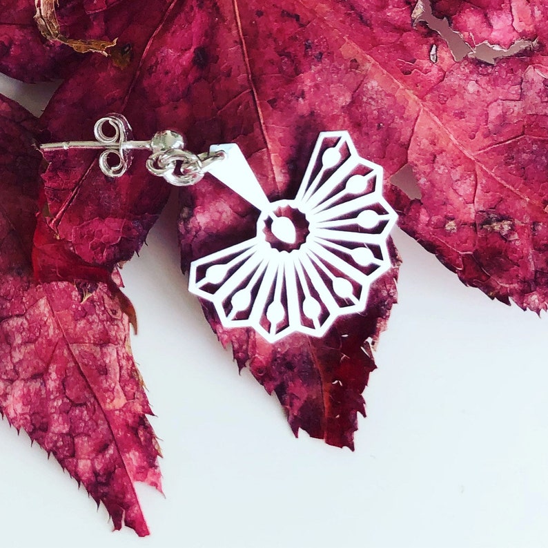 Dainty Sterling Silver Fan Drop Earrings, 925 Silver Image 7
