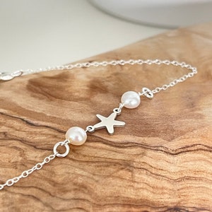 Silver star anklet with freshwater pearls gift image 2