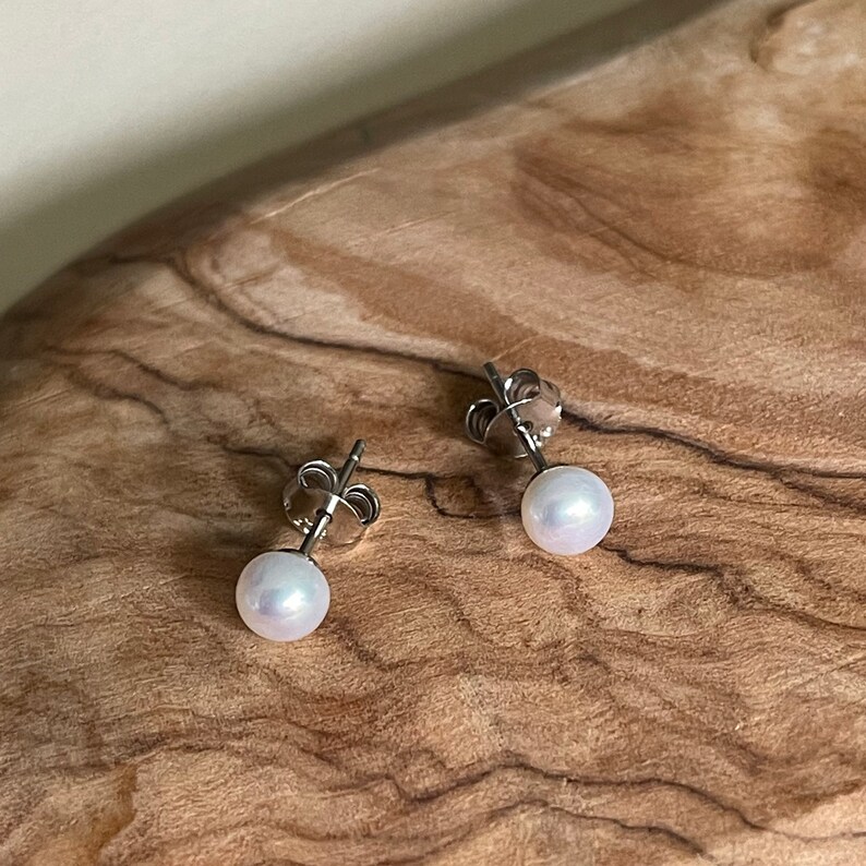 Dainty Freshwater Pearl Stud Earrings, Sterling Silver Image 9