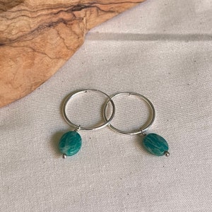 Sterling Silver Jade Hoop Earrings, Dangle Gemstone Earrings Image 3