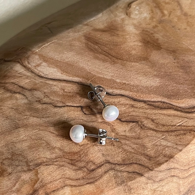 Dainty Freshwater Pearl Stud Earrings, Sterling Silver Image 10