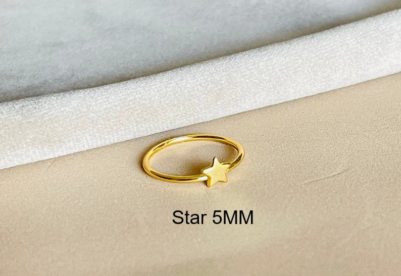 Tiny Gold Star Ring, Sterling Silver Band Image 6