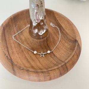 Silver star anklet with freshwater pearls | gift Image 7