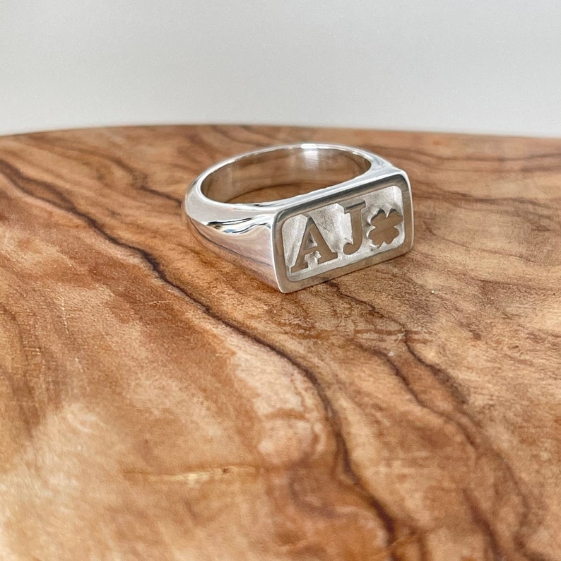Sterling Silver Personalized Signet Ring, Custom Initial Monogram Image 5