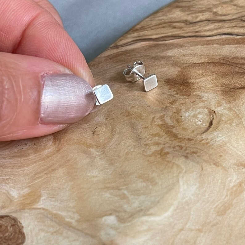 Dainty Sterling Silver Square Stud Earrings, Geometric Post Earrings Image 5