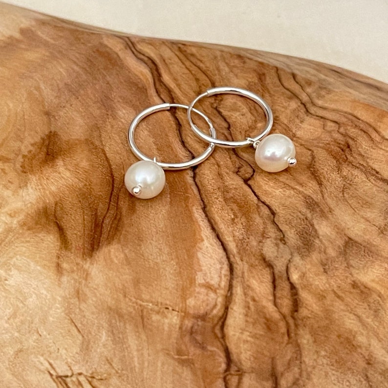 Silver pearl drop earring, dangle & drop earring, silver earring image 4