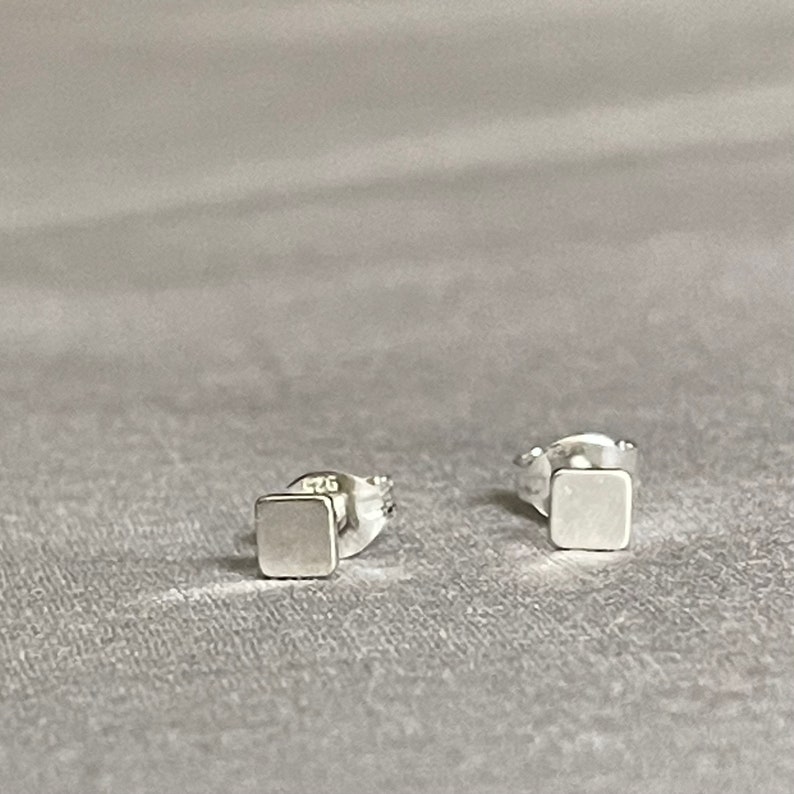 Dainty Sterling Silver Square Stud Earrings, Geometric Post Earrings Image 3