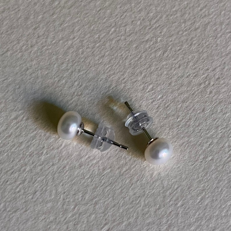 Dainty Freshwater Pearl Stud Earrings, Sterling Silver Image 6