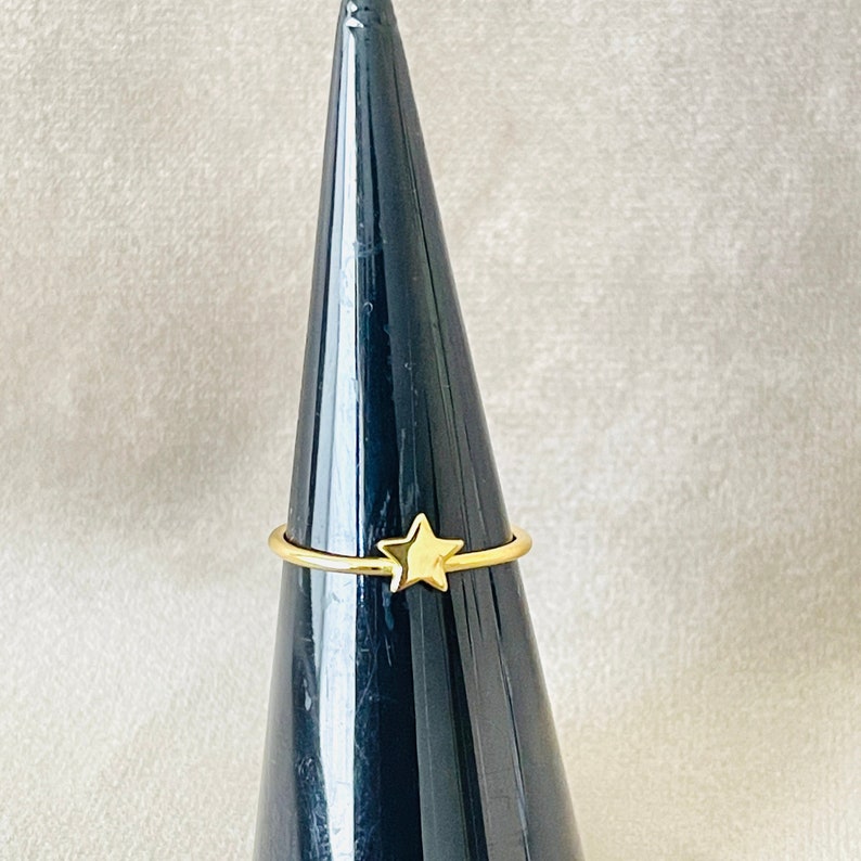 Tiny Gold Star Ring, Sterling Silver Band Image 7