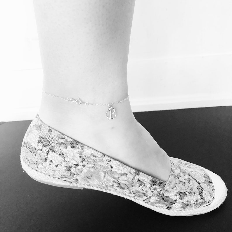 Sterling Silver Initial Anklet, Customized Letter B Image 4