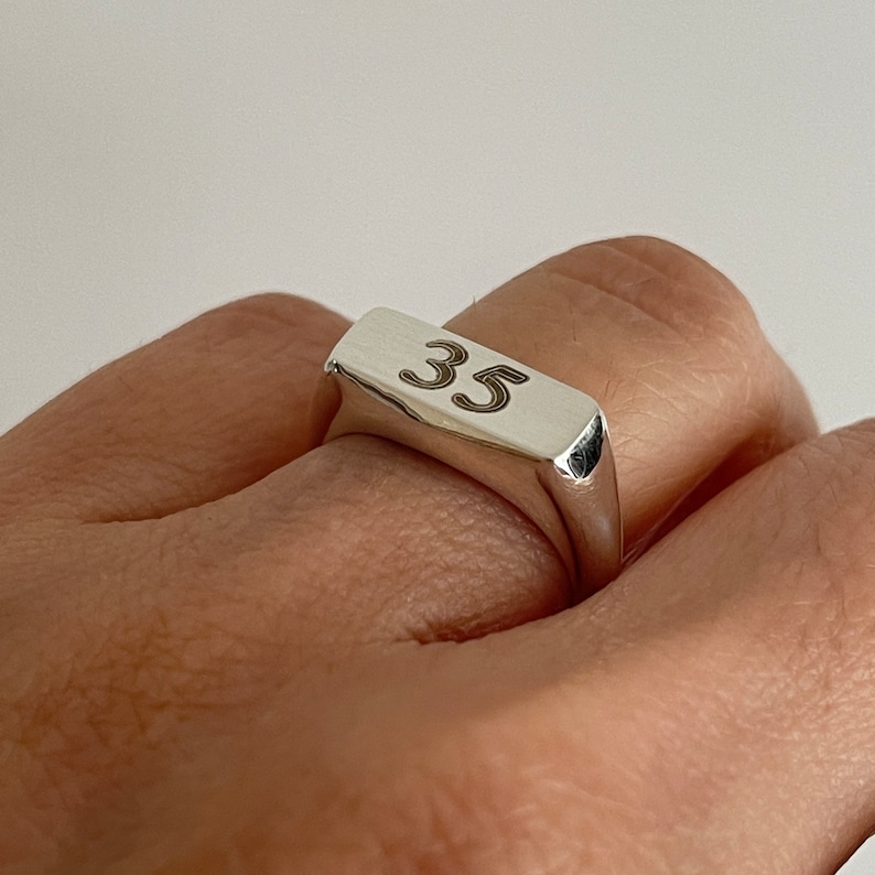 Handmade Sterling Silver Rectangle Signet Ring, Personalized Engraving Image 4