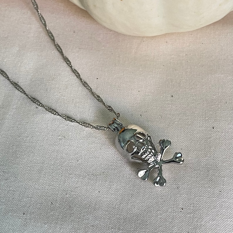 Skull Pearl Cage Pendant, Sterling Silver Necklace, Halloween Gift Image 9