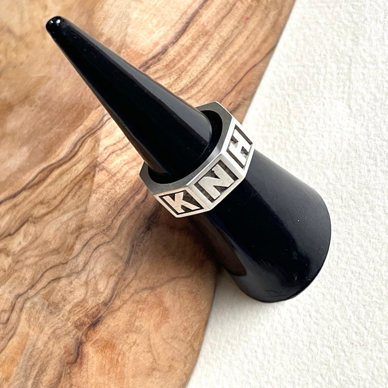 Personalized Solid Sterling Silver Name Ring, Octagonal Initial Ring Image 8