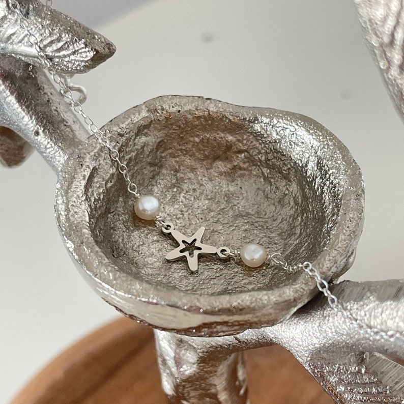 Silver star anklet with freshwater pearls | gift Image 4