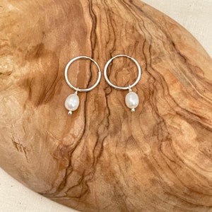 Silver pearl drop earring, dangle & drop earring, silver earring image 3