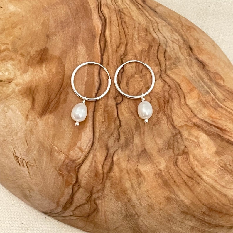 Silver pearl drop earring, dangle & drop earring, silver earring image 3