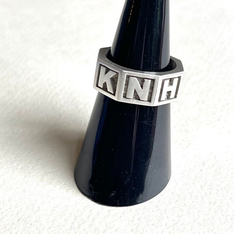 Personalized Solid Sterling Silver Name Ring, Octagonal Initial Ring Image 6