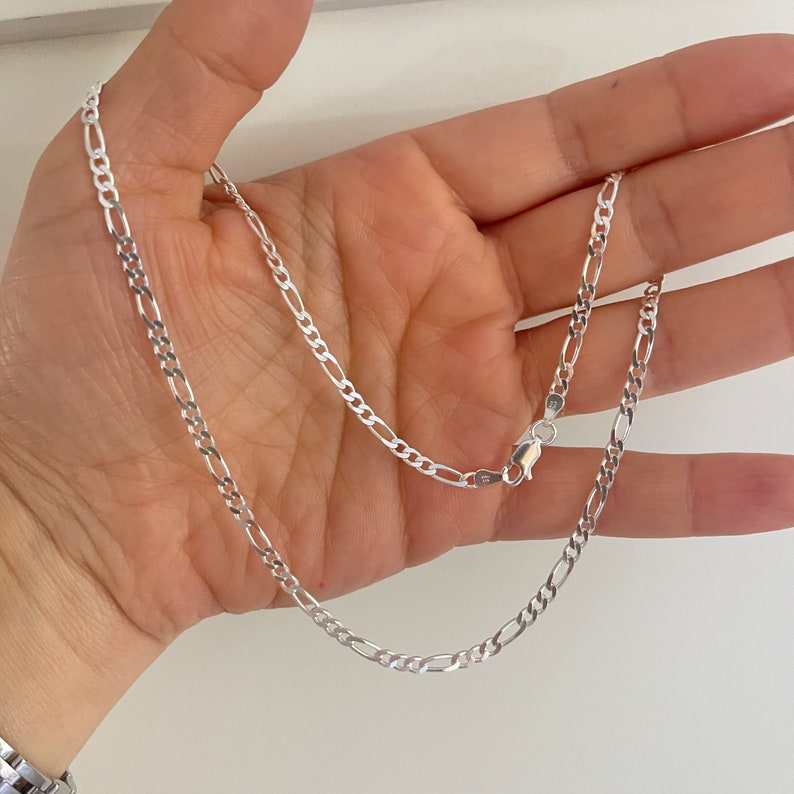 Sterling Silver 3mm Diamond-Cut Figaro Chain Necklace Image 6