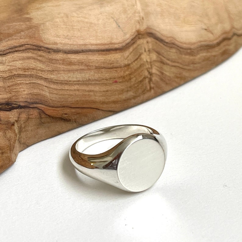 Engraved Sterling Silver Signet Ring, Classic Unisex Design Image 3