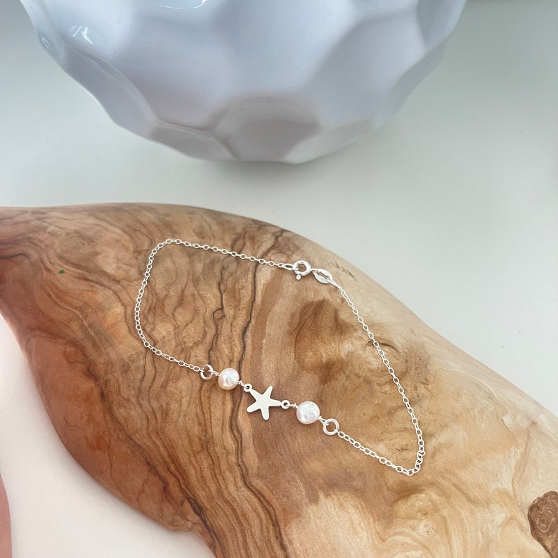 Silver star anklet with freshwater pearls gift image 9