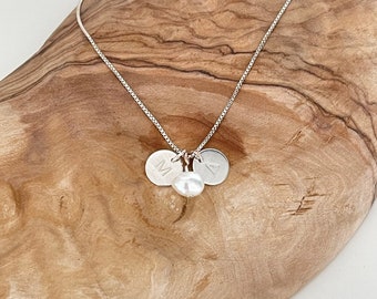 Dainty Sterling silver initial coin with a freshwater pearl, dainty necklace, best choice for everyday use, layering necklace