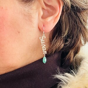 Personalized Sterling Silver Name Earrings with Jade Image 5
