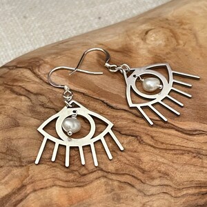 Sterling Silver Devil Eye Earrings | Freshwater Pearl Charm Image 3