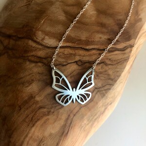 Sterling silver cut-out butterfly necklace best choice to buy as a gift Large Butterfly Necklace , Big Butterfly Necklace Silver image 3