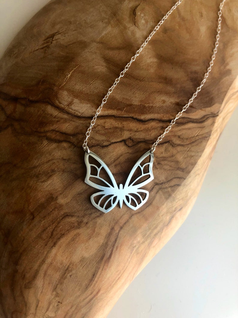 Sterling silver cut-out butterfly necklace best choice to buy as a gift Large Butterfly Necklace , Big Butterfly Necklace Silver image 3