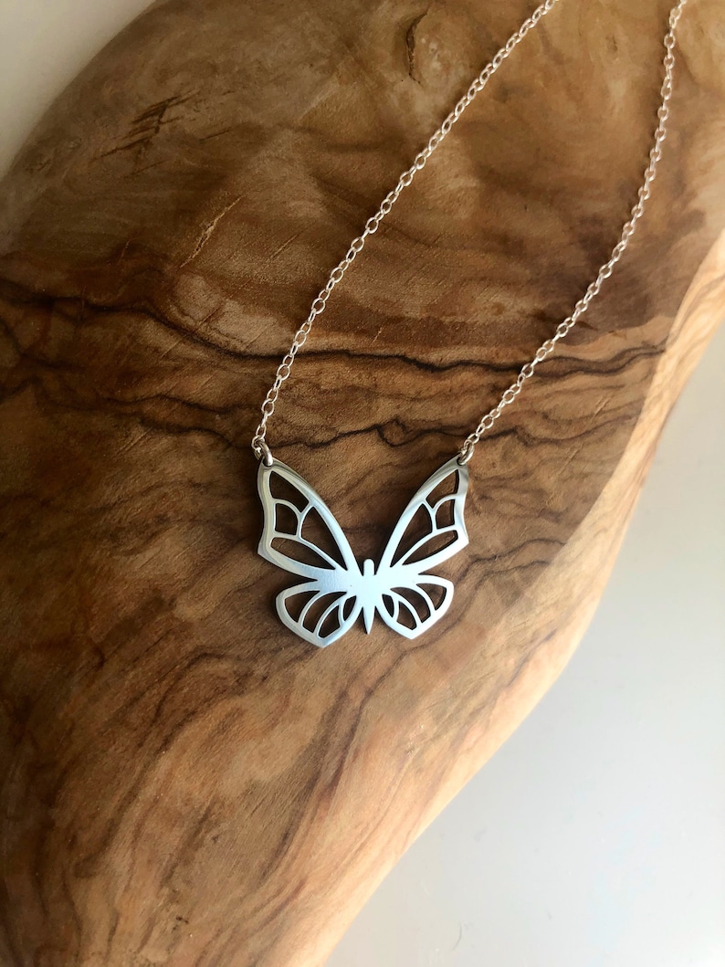 Sterling Silver Butterfly Necklace | Cut-Out Pendant, Cable Chain Image 3