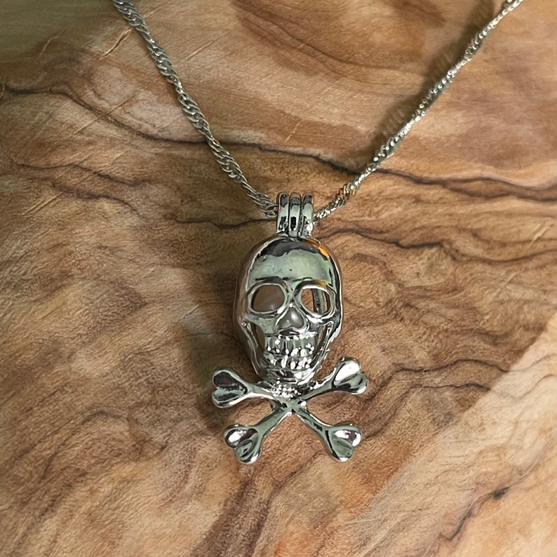 Skull Pearl Cage Pendant, Sterling Silver Necklace, Halloween Gift Image 6