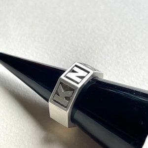 Personalized Solid Sterling Silver Name Ring, Octagonal Initial Ring Image 2