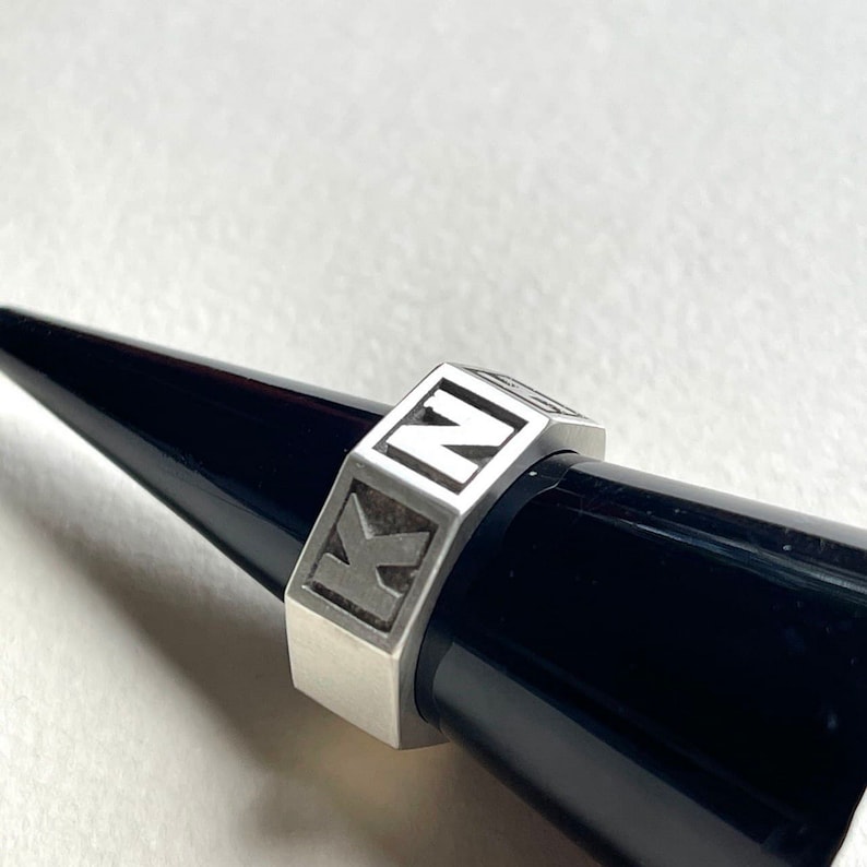 Personalized Solid Sterling Silver Name Ring, Octagonal Initial Ring Image 2