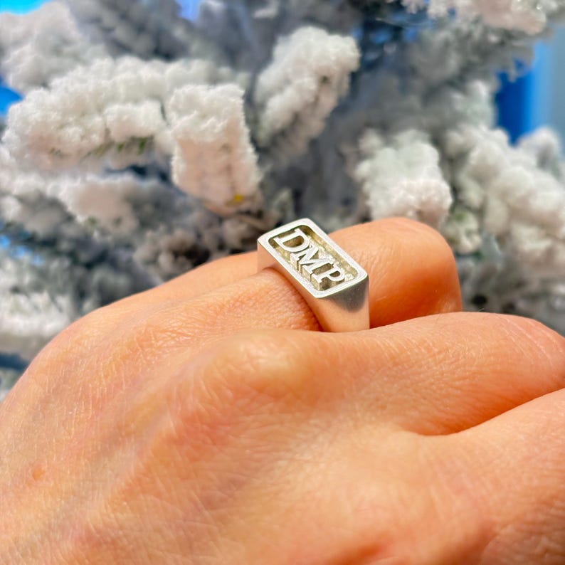Sterling Silver Personalized Signet Ring, Custom Initial Monogram Image 1