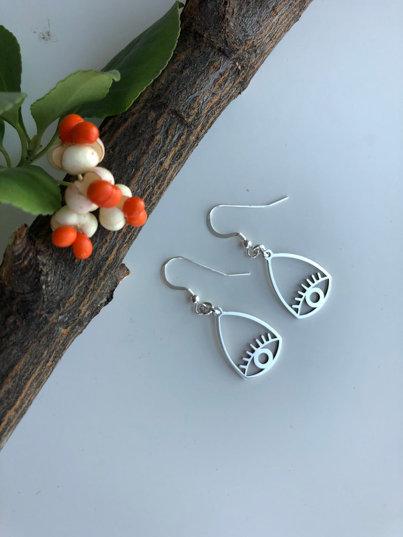 Sterling Silver Evil Eye Dangle Earrings | Protective Amulet Image 4