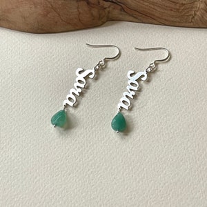 Personalized Sterling Silver Name Earrings with Jade Image 4