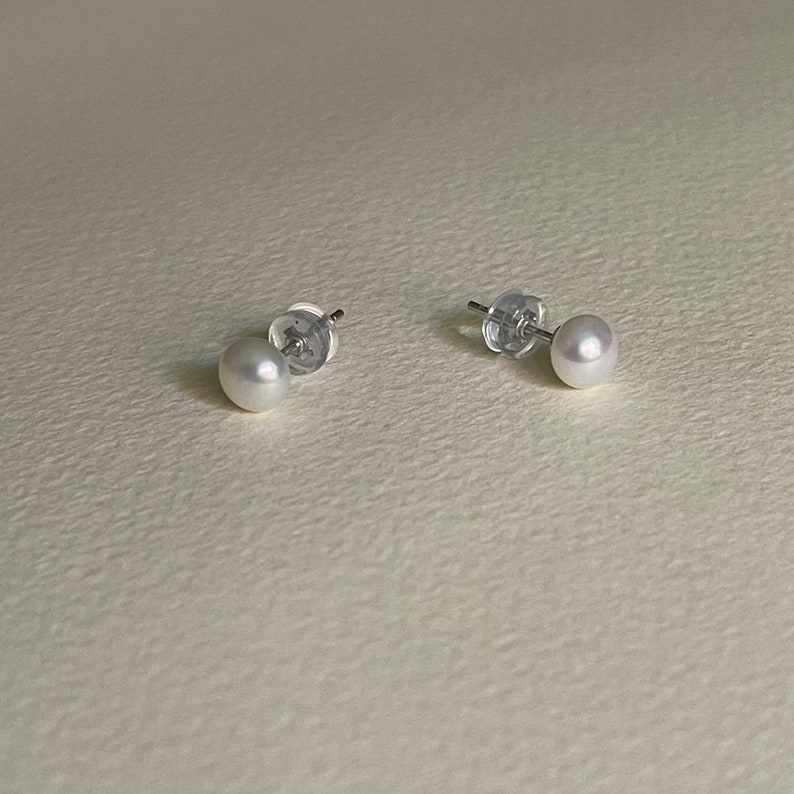 Dainty Freshwater Pearl Stud Earrings, Sterling Silver Image 4