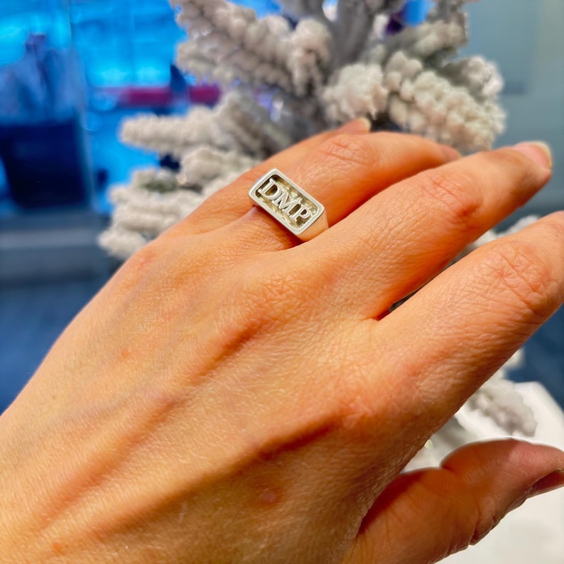 Sterling Silver Personalized Signet Ring, Custom Initial Monogram Image 11