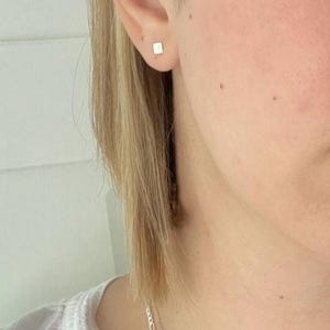 Dainty Sterling Silver Square Stud Earrings, Geometric Post Earrings Image 10