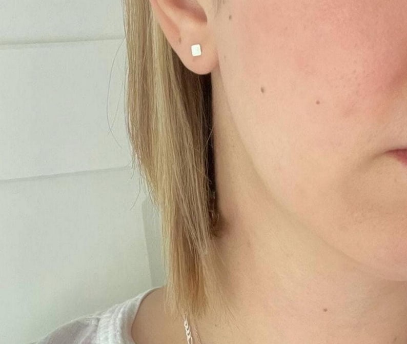 Dainty Sterling Silver Square Stud Earrings, Geometric Post Earrings Image 10