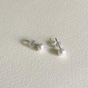 Dainty Freshwater Pearl Stud Earrings, Sterling Silver Image 5