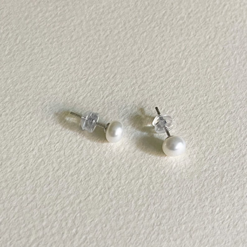 Dainty Freshwater Pearl Stud Earrings, Sterling Silver Image 5
