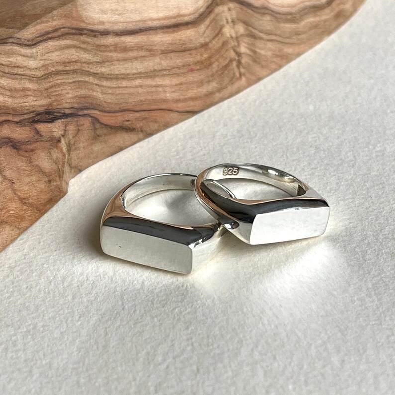 Handmade Sterling Silver Rectangle Signet Ring, Personalized Engraving Image 9