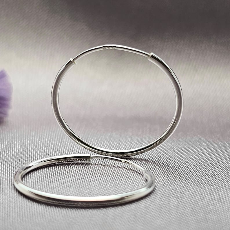 20mm Sterling Silver Endless Hoop Earrings - Hypoallergenic, Tarnish Resistant, Mothers Day Gift Image 5