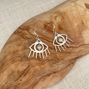 Sterling Silver Devil Eye Earrings | Freshwater Pearl Charm Image 5