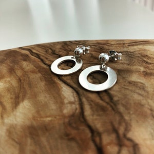 Minimalist Circle Hoop Ball Stud Earrings, Circle Drop Earrings, Tiny light silver stud image 5