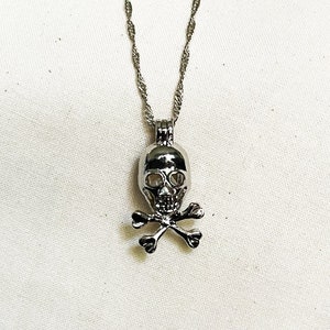 Skull Pearl Cage Pendant, Sterling Silver Necklace, Halloween Gift Image 2