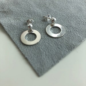 Minimalist Circle Hoop Ball Stud Earrings, Circle Drop Earrings, Tiny light silver stud image 3