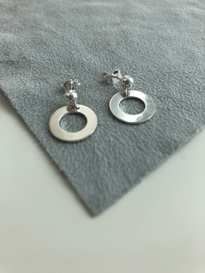 Minimalist Circle Hoop Ball Stud Earrings, Circle Drop Earrings, Tiny light silver stud image 3