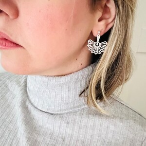 Dainty Sterling Silver Fan Drop Earrings, 925 Silver Image 5